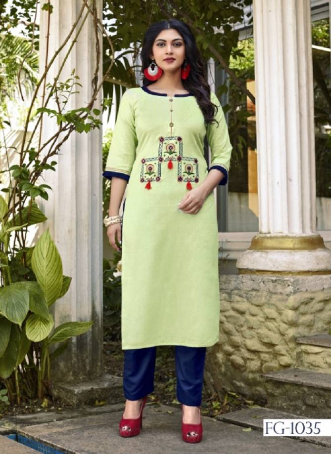 Green FG Krisha Vol-11 Launch Latest Pure Cotton With Embroidery Hand Work Ready Made Top and Pant Designer Elegant Collections 1035
